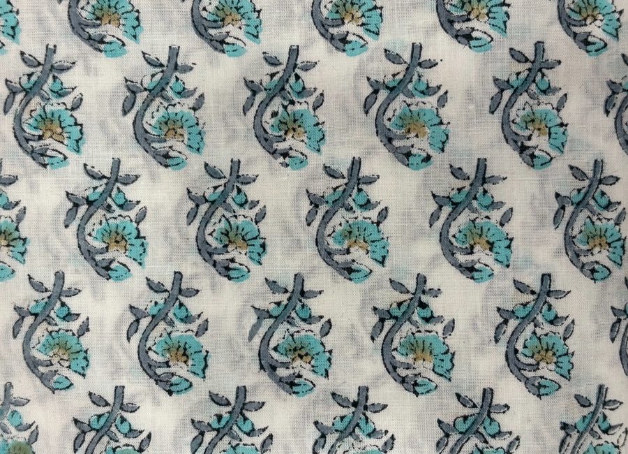 Estampado NOA - Floral azul sobre blanco